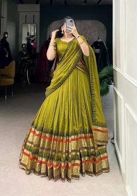 Mehendi Zari Work Chanderi Lehenga Set
