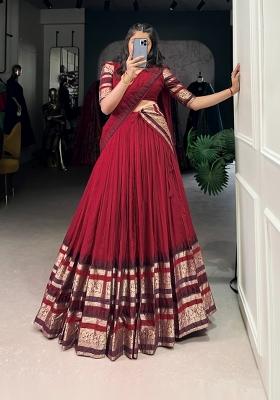 Red Zari Work Chanderi Lehenga Set