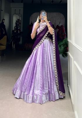 Purple Weaving Work Silk Lehenga Set