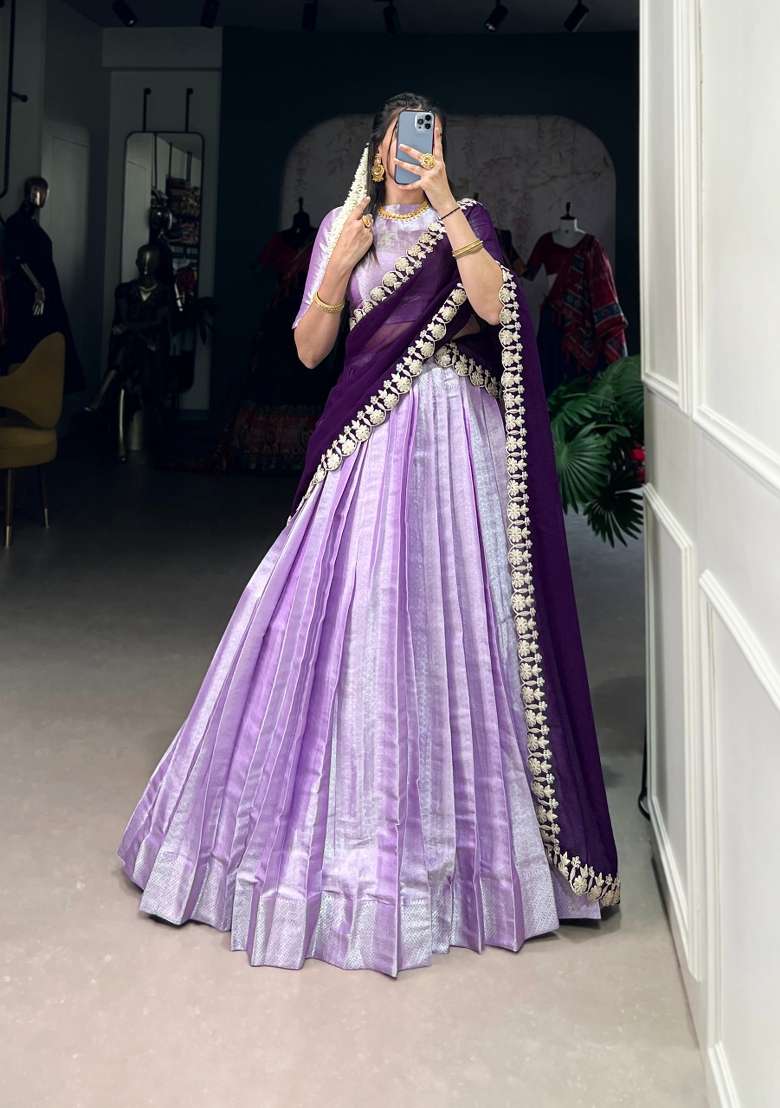 Purple Weaving Work Silk Lehenga Set for Diwali | Wedding & Festive Wear - Indya