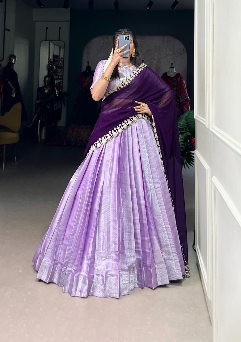 Purple Weaving Work Silk Lehenga Set - Indya
