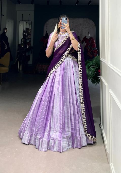 Purple Weaving Work Silk Lehenga Set