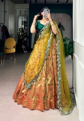 Green Zari Work Silk Lehenga Set
