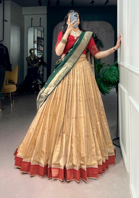 Green Zari Work Silk Lehenga Set