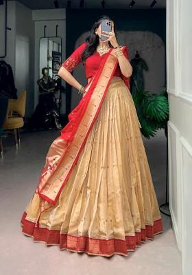 Red Zari Work Silk Lehenga Set