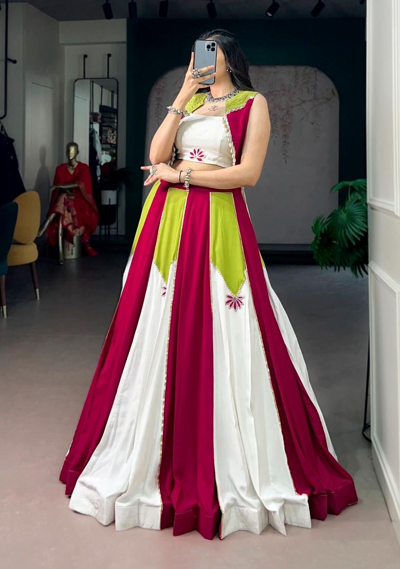 Green Gota Patti Rayon Lehenga Set - Indya