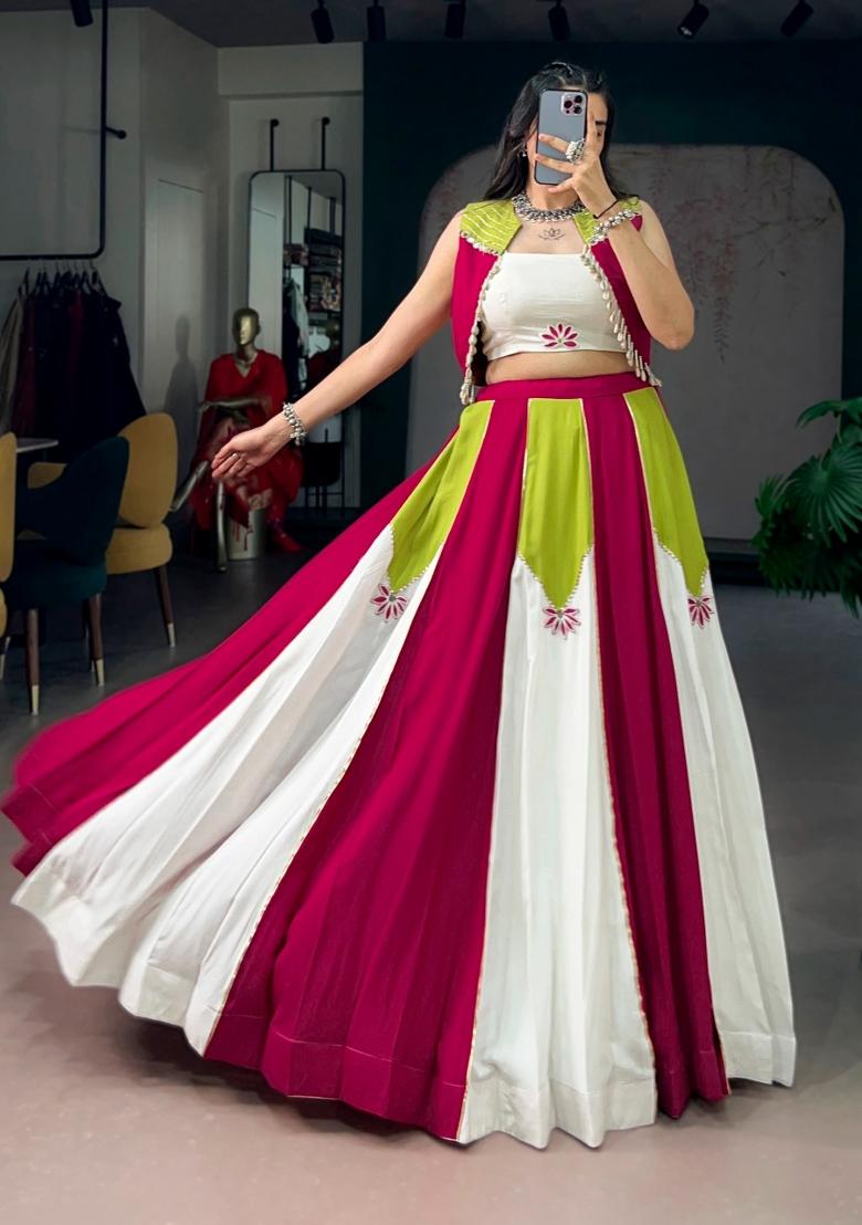 Green Gota Patti Rayon Lehenga Set - Indya
