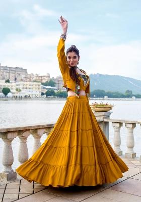Mehendi Mirror Work Rayon Lehenga Set
