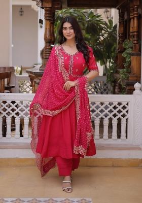 Pink Embroidery Chanderi Lehenga Set