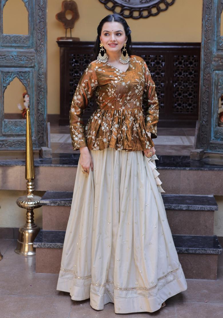 Golden Embroidery Cosmos Lehenga Set - Indya