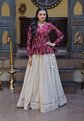 Magenta Embroidery Cosmos Lehenga Set