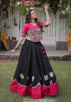 Black Mirror Work Roman Lehenga Set