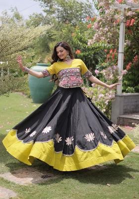 Black Mirror Work Roman Lehenga Set