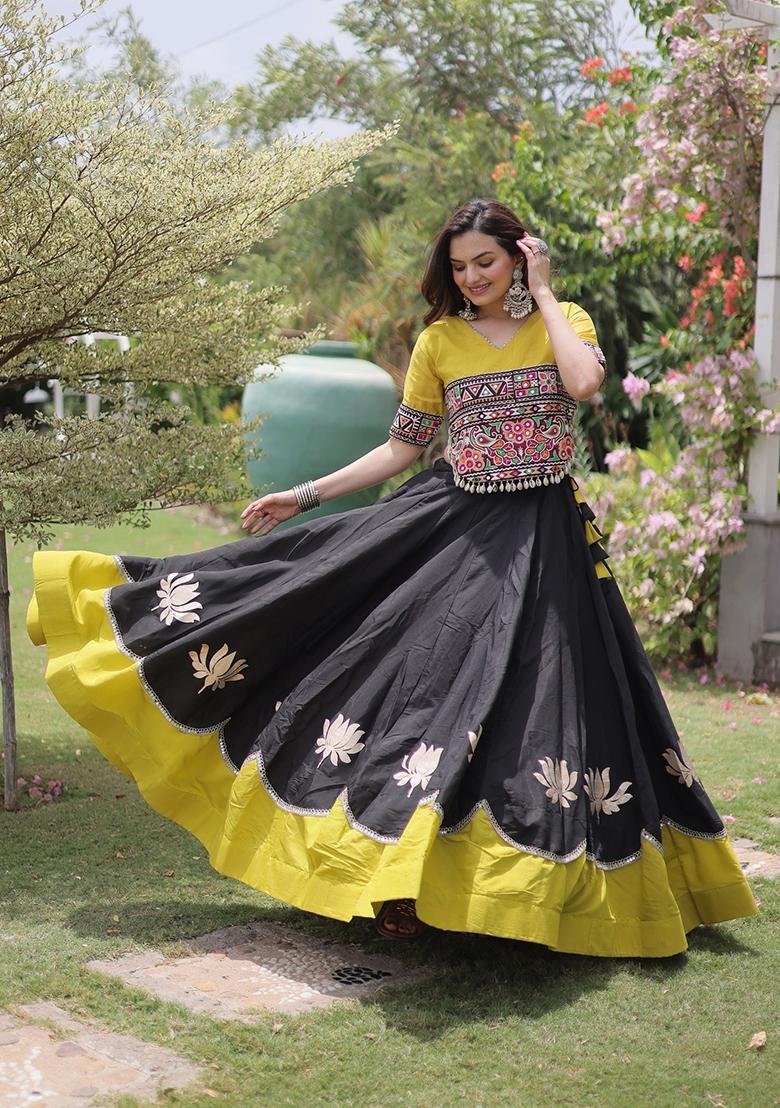 Black Mirror Work Roman Lehenga Set - Indya