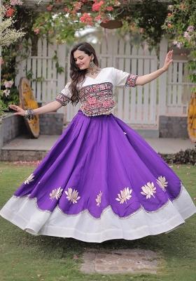 Purple Mirror Work Roman Lehenga Set