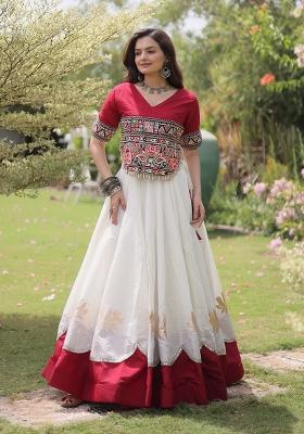 White Mirror Work Roman Lehenga Set