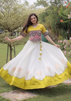 White Mirror Work Roman Lehenga Set