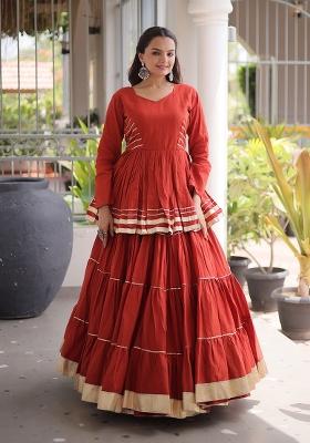 Rust Gota Patti Cotton Lehenga Set