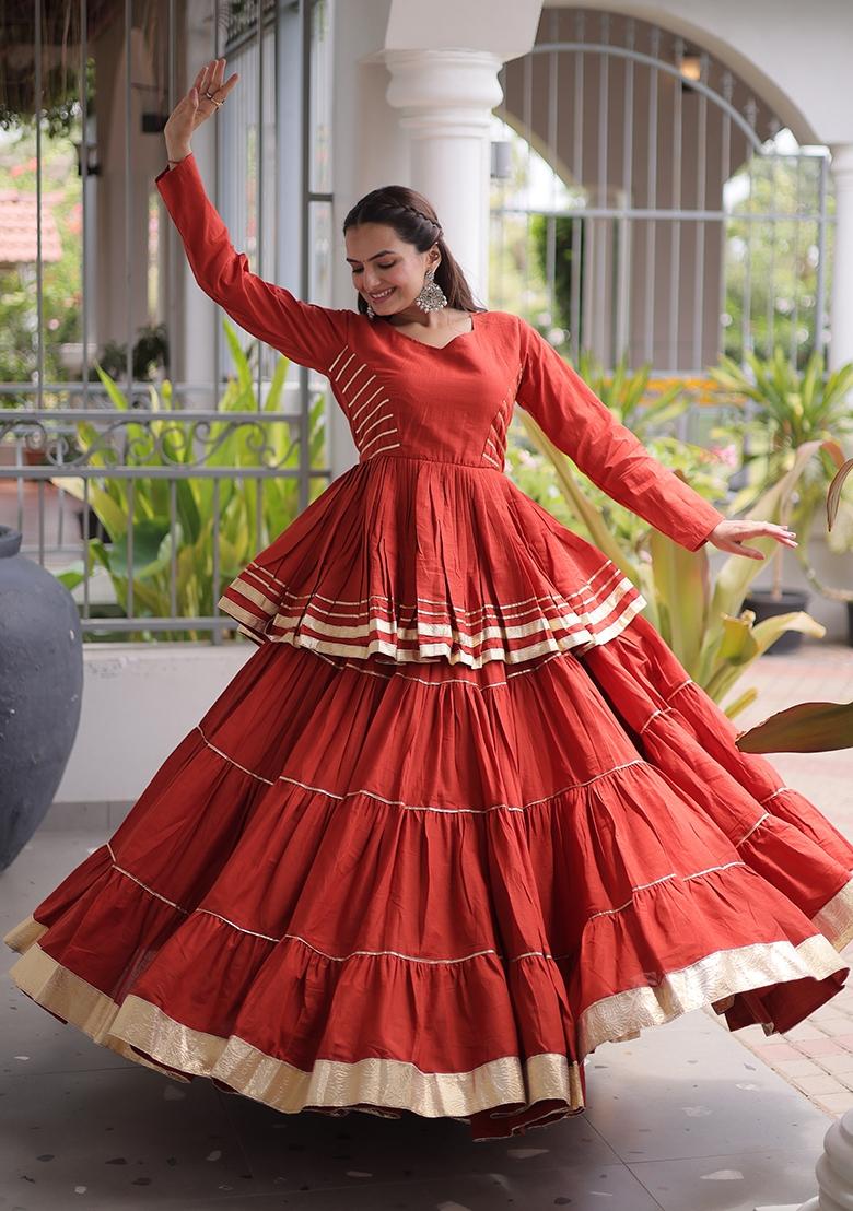 Rust Gota Patti Cotton Lehenga Set - Indya