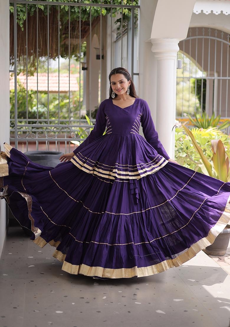 Purple Gota Patti Cotton Lehenga Set - Indya