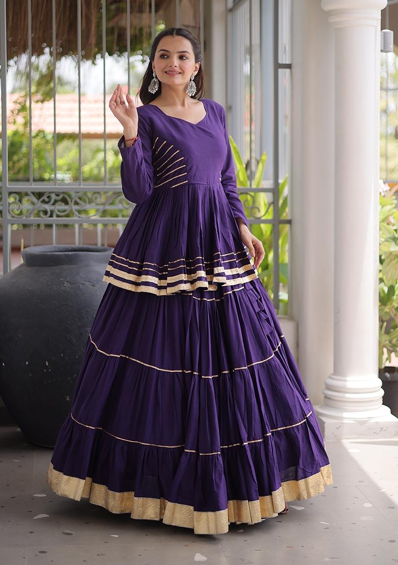 Purple Gota Patti Cotton Lehenga Set - Indya
