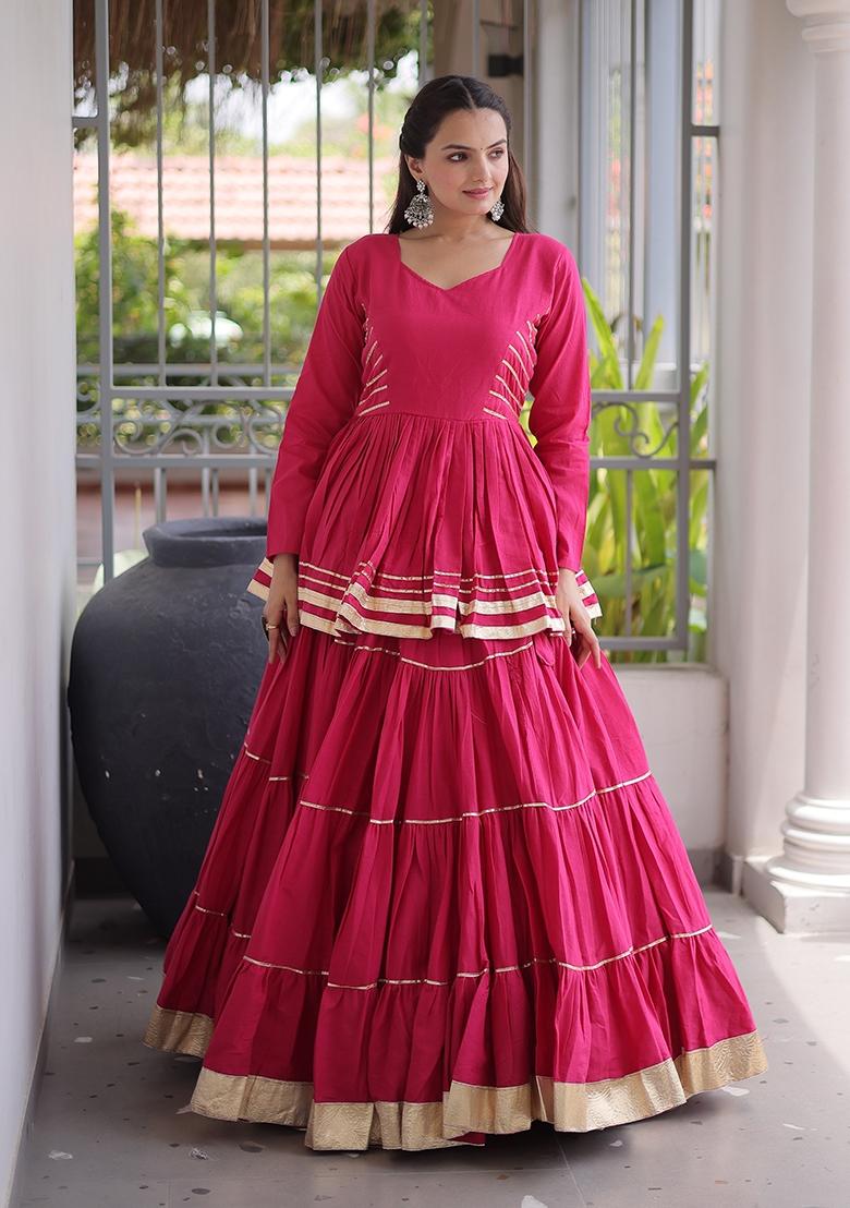 Pink Gota Patti Cotton Lehenga Set - Indya