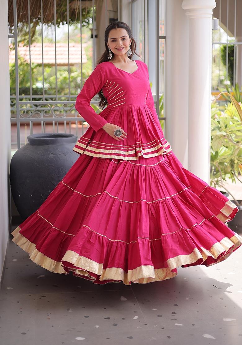 Pink Gota Patti Cotton Lehenga Set - Indya