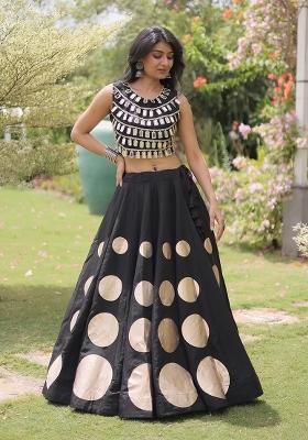 Black Gota Patti Silk Lehenga Set