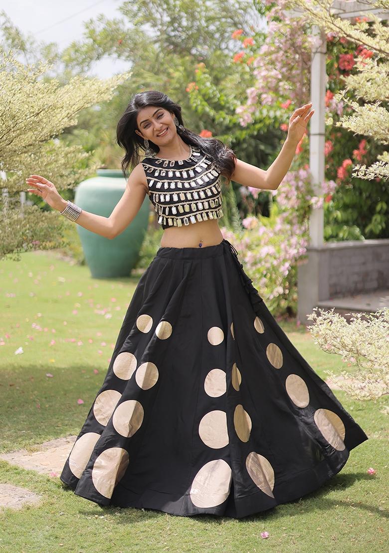 Black Gota Patti Silk Lehenga Set - Indya