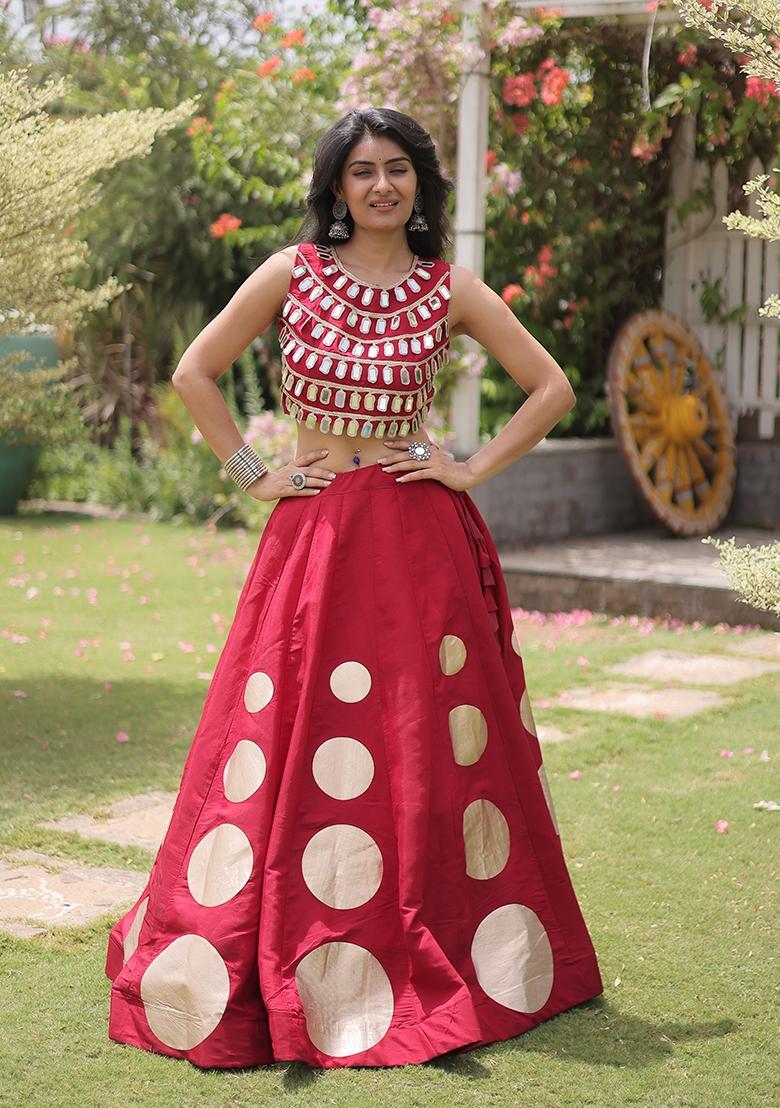 Maroon Gota Patti Silk Lehenga Set - Indya