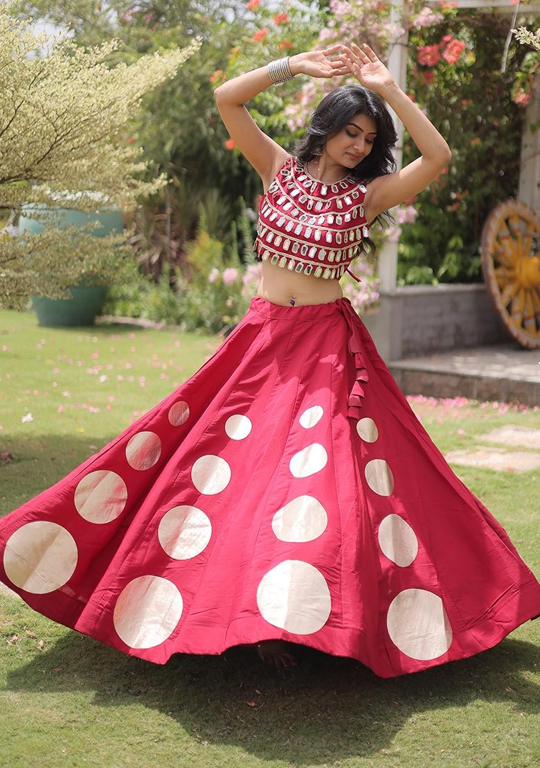 Maroon Gota Patti Silk Lehenga Set - Indya