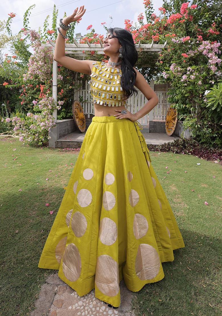 Yellow Gota Patti Silk Lehenga Set - Indya