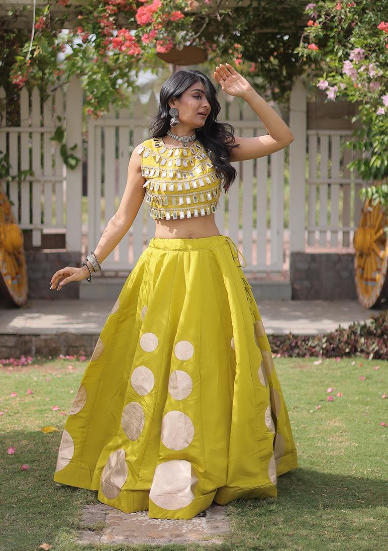 Yellow Gota Patti Silk Lehenga Set - Indya