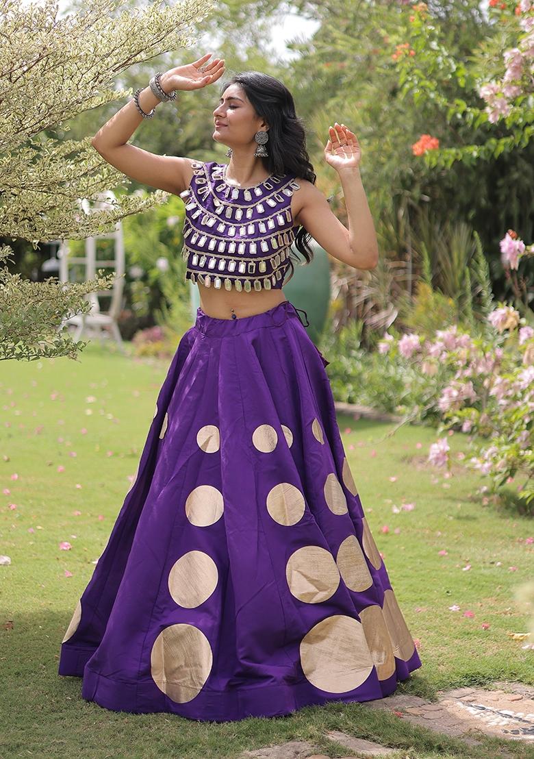 Purple Gota Patti Silk Lehenga Set - Indya