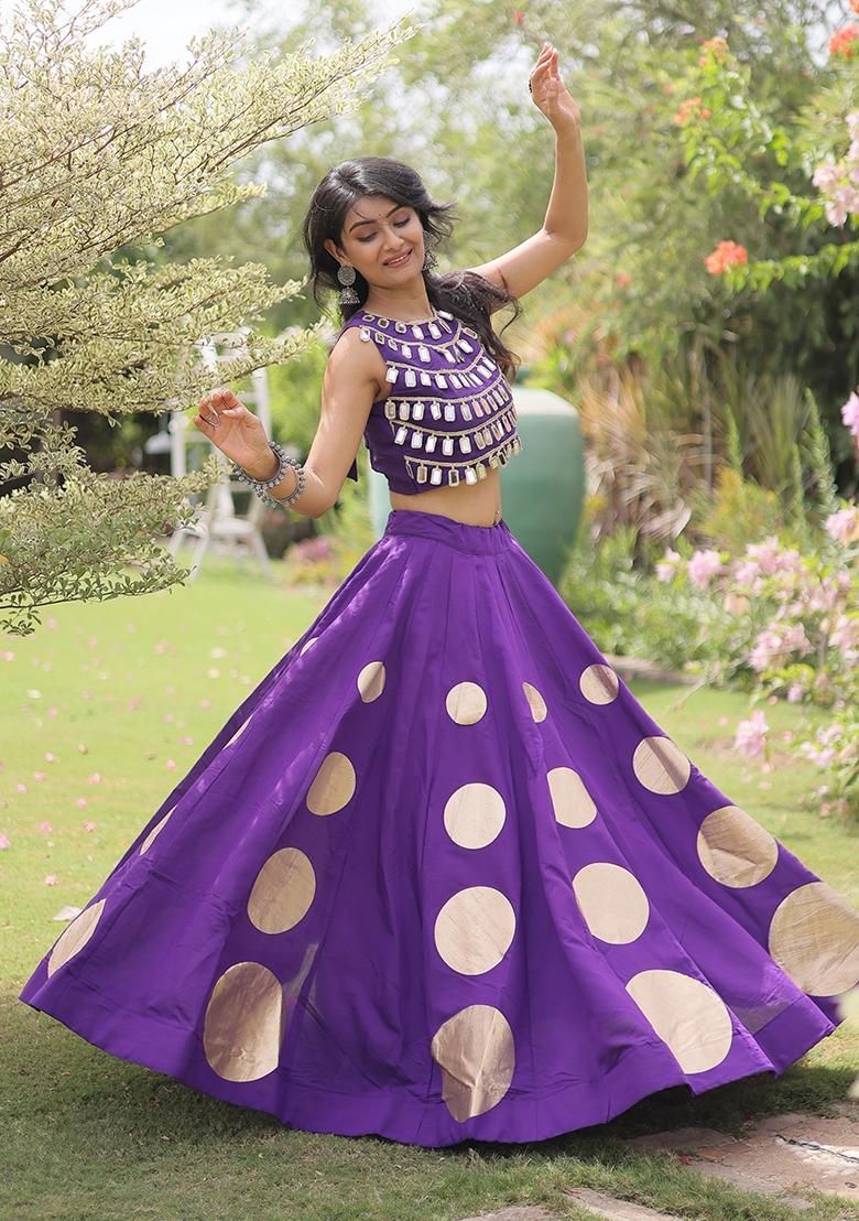 Purple Gota Patti Silk Lehenga Set - Indya