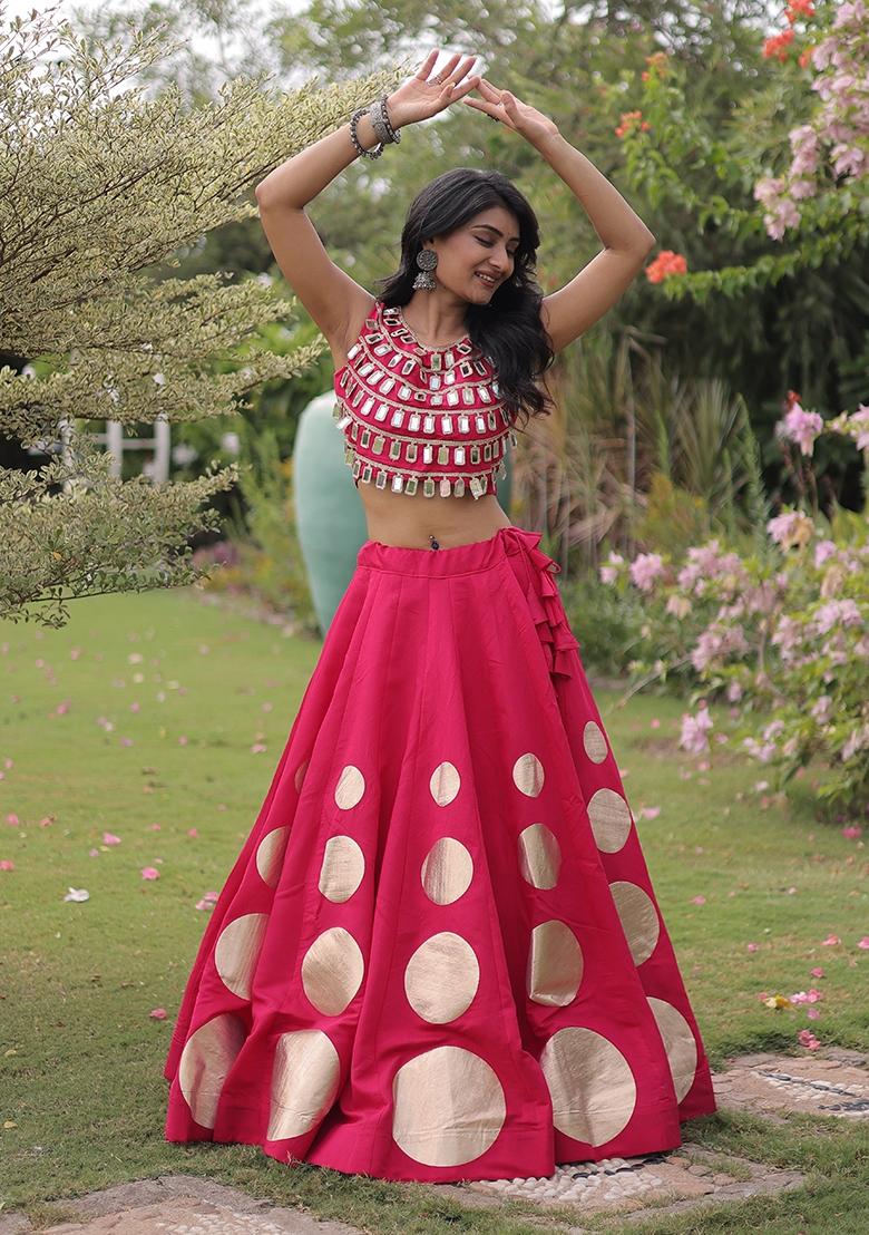 Rani Pink Gota Patti Silk Lehenga Set - Indya
