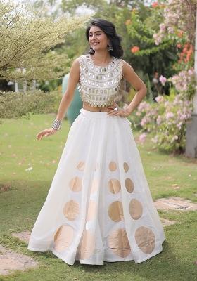 White Gota Patti Silk Lehenga Set
