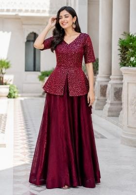 Maroon Embroidery Fendi Lehenga Set
