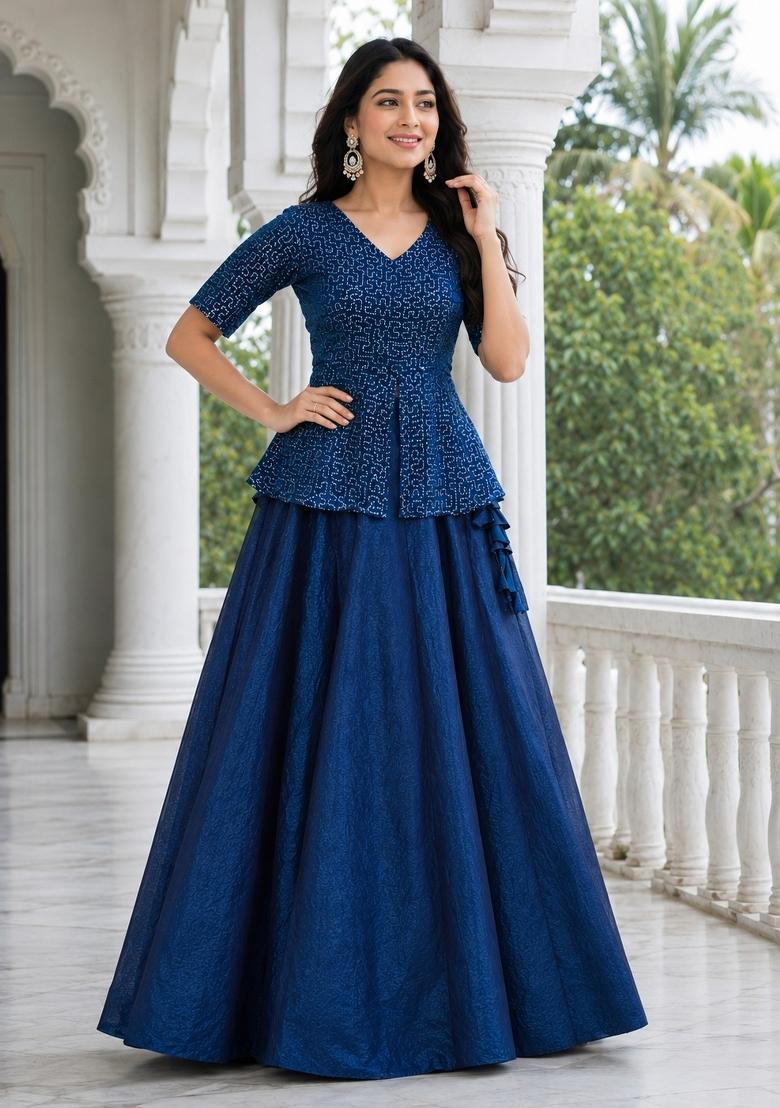 Morpeach Embroidery Fendi Lehenga Set - Indya