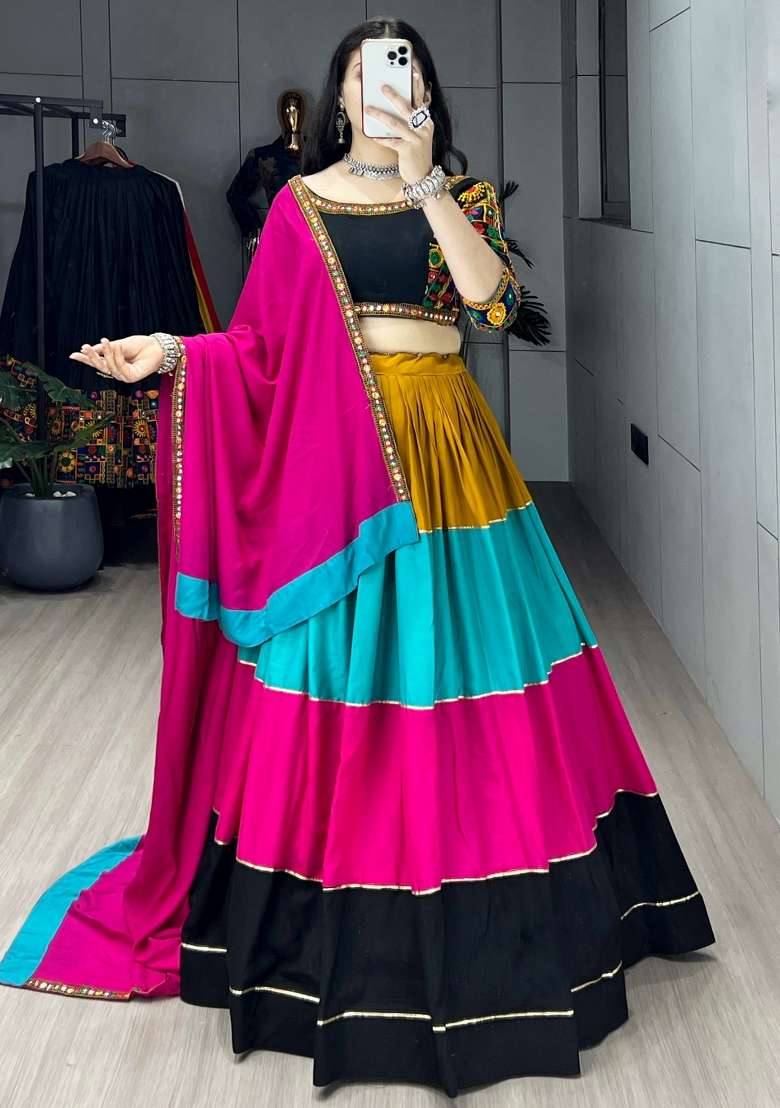 Multicolor Kutch Work Rayon Chaniya Choli Set For Navratri And Garba for Diwali | Wedding & Festive Wear - Indya