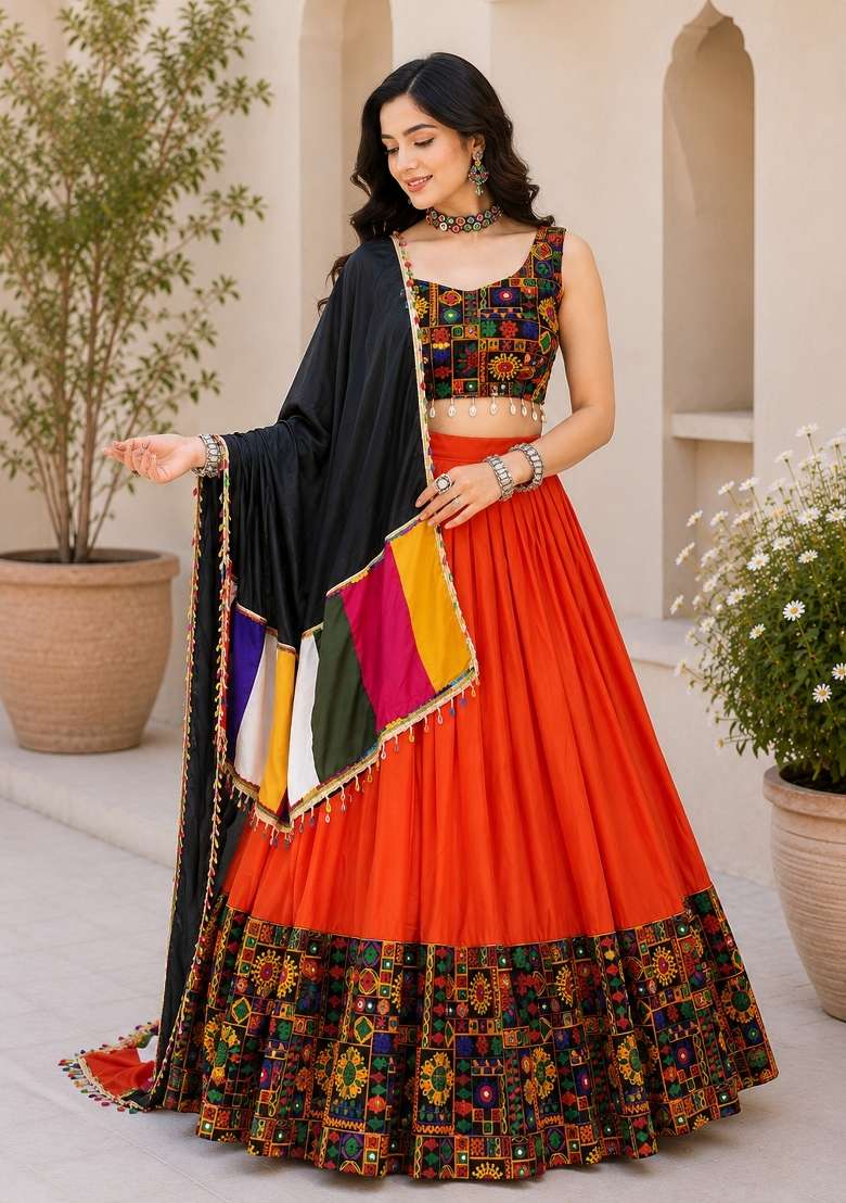 Purple Kutch Work Rayon Chaniya Choli Set For Navratri And Garba for Diwali | Wedding & Festive Wear - Indya