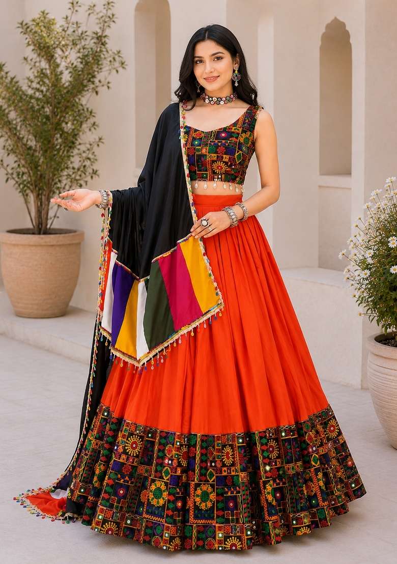 Purple Kutch Work Rayon Chaniya Choli Set For Navratri And Garba for Diwali | Wedding & Festive Wear - Indya