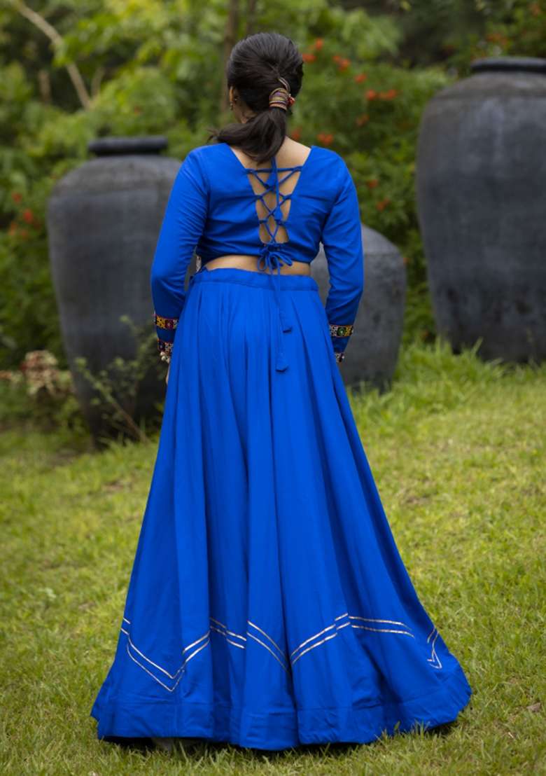 Royal Blue Kutch Work Rayon Chaniya Choli Set For Navratri And Garba for Diwali and Festive Wear - Indya