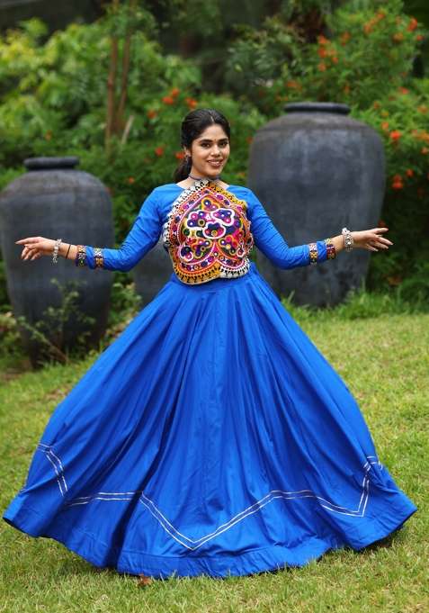 Royal Blue Kutch Work Rayon Chaniya Choli Set For Navratri And Garba for Diwali and Festive Wear