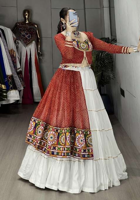 White Kutch Work Rayon Chaniya Choli Set For Navratri And Garba for Diwali | Wedding & Festive Wear