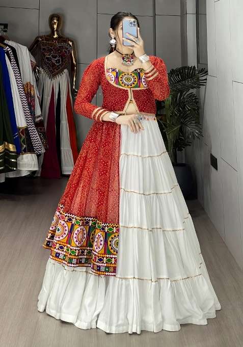 White Kutch Work Rayon Chaniya Choli Set For Navratri And Garba for Diwali | Wedding & Festive Wear