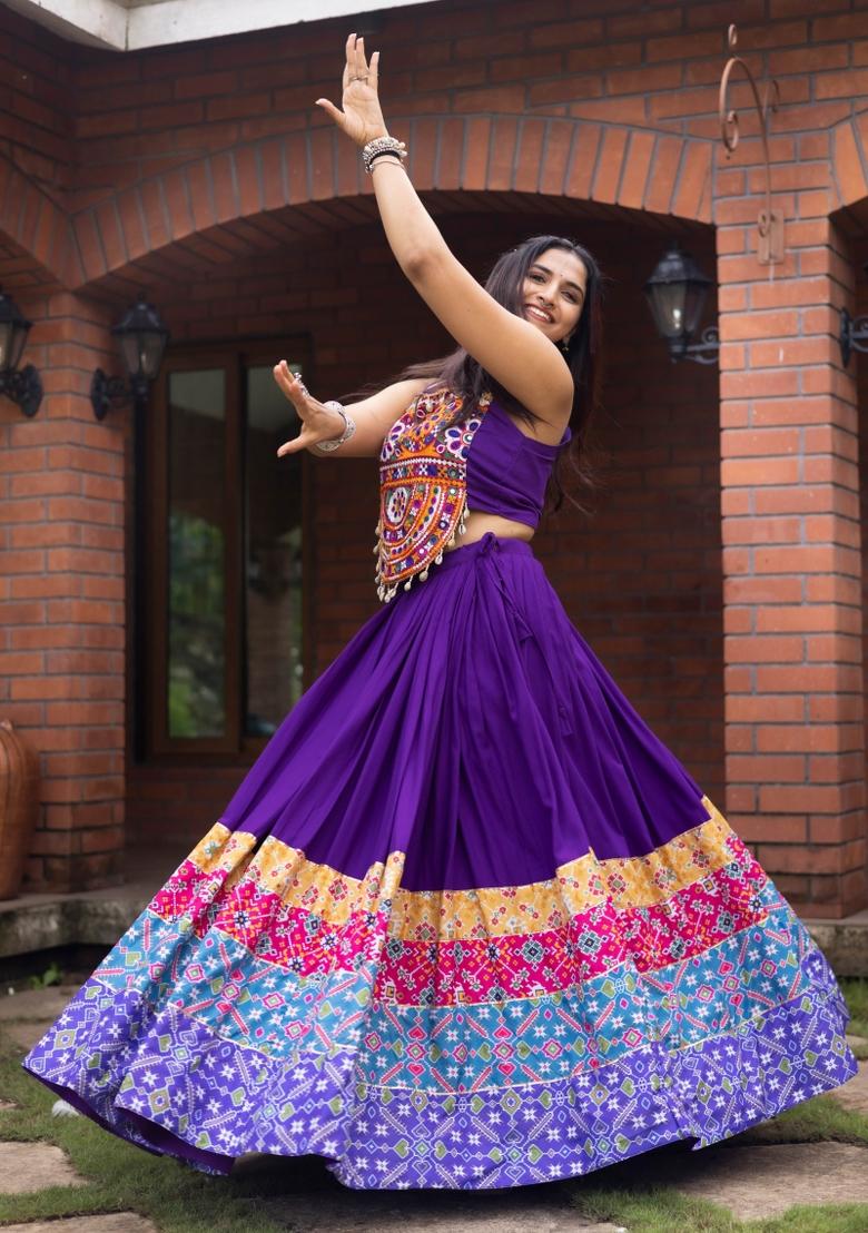 Purple Kutch Work Rayon Chaniya Choli Set For Navratri And Garba - Indya