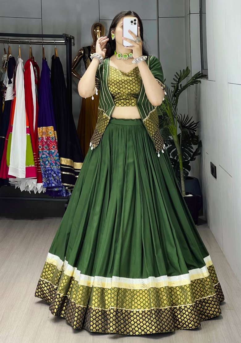 Mehendi Weaving Work Rayon Chaniya Choli Set For Navratri And Garba for Diwali | Wedding & Festive Wear - Indya