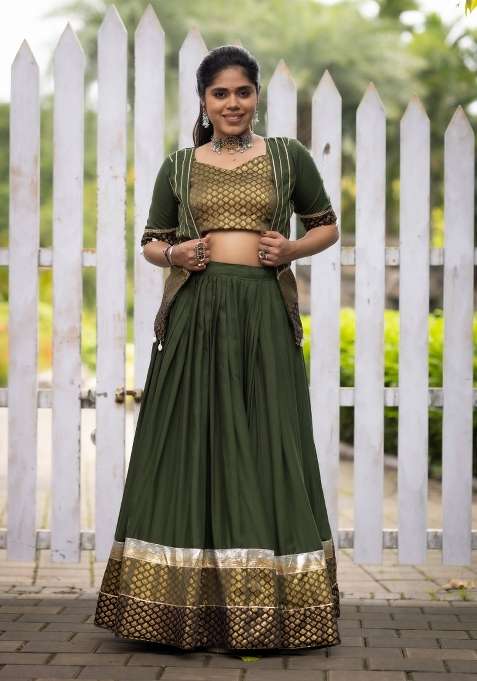 Mehendi Weaving Work Rayon Chaniya Choli Set For Navratri And Garba for Diwali | Wedding & Festive Wear