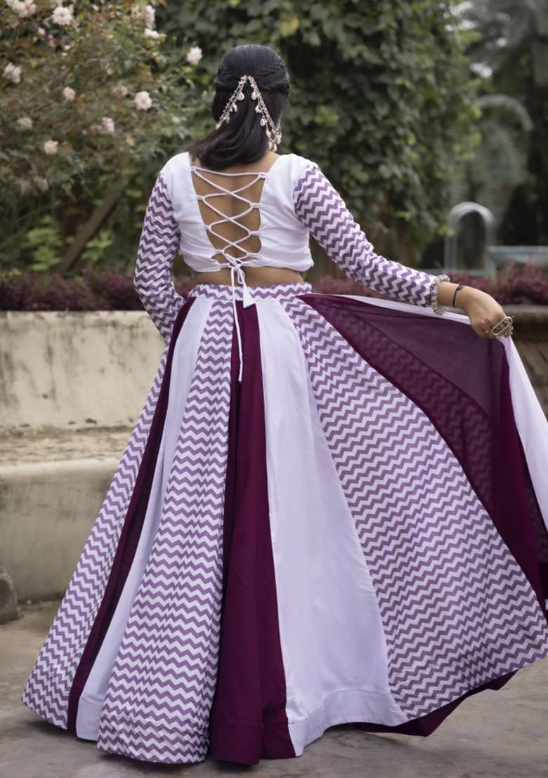 Wine Printed Rayon Chaniya Choli Set For Navratri And Garba for Diwali | Wedding & Festive Wear - Indya